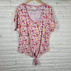 Perfectly Imperfect Women's Plus Size 3X Pink Orange Floral Front Tie FLO294E